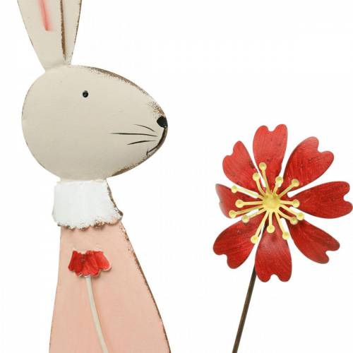 Article Décoration de Pâques, lapin en métal, décoration de printemps, lapin de Pâques avec fleur 61cm