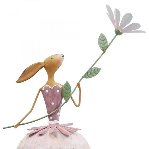 Article Décoration de Pâques décoration métal lapin de Pâques avec fleur colorée H52cm