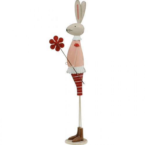 Floristik24 Décoration de Pâques en métal, ressort, lapin de Pâques avec fleur, lapin décoratif 44cm