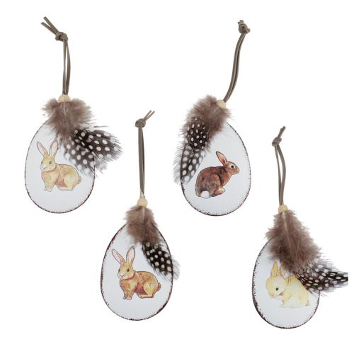 Décoration de Pâques à suspendre pendentif Oeufs de Pâques avec lapins vintage métal 7×5cm 8pcs