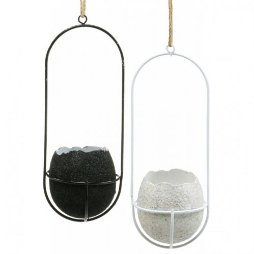 Article Décoration de Pâques à suspendre, coquille d&#39;œuf à planter, décoration printanière noir/blanc H24cm 4 pcs