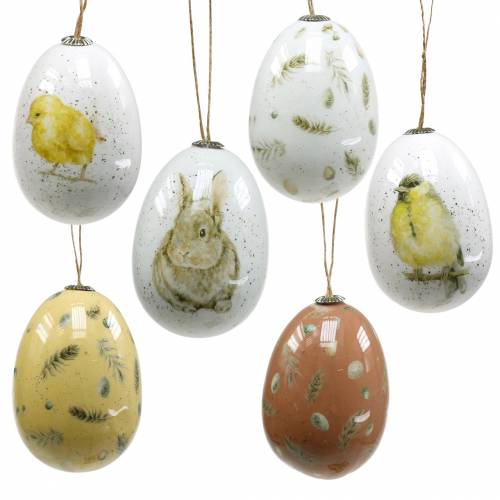 Floristik24 Décoration de Pâques à suspendre motifs oeufs de Pâques blanc, jaune, marron assortis 6 pièces