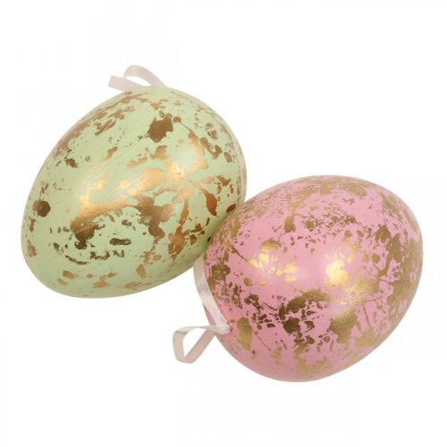 Floristik24 Oeuf de Pâques à suspendre oeufs déco rose, vert, or 20cm 2pcs