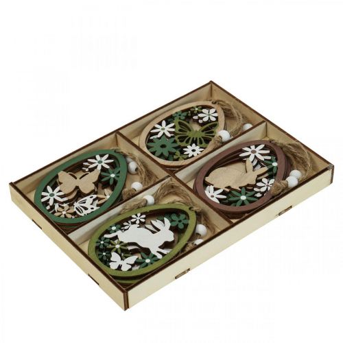 Floristik24 Oeuf de Pâques à suspendre Décoration de Pâques Pendentif en bois 5×7cm 12 pcs