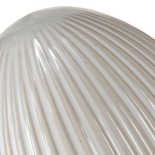 Article Oeufs de Pâques Oeuf décoratif en céramique avec rainures Blanc Gris 10×12,5cm 2 pièces