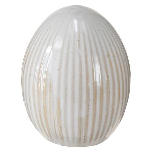 Article Oeufs de Pâques Oeuf décoratif en céramique avec rainures Blanc Gris 5×6cm 6pcs