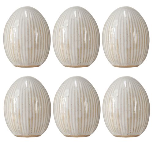 Article Oeufs de Pâques Oeuf décoratif en céramique avec rainures Blanc Gris 5×6cm 6pcs