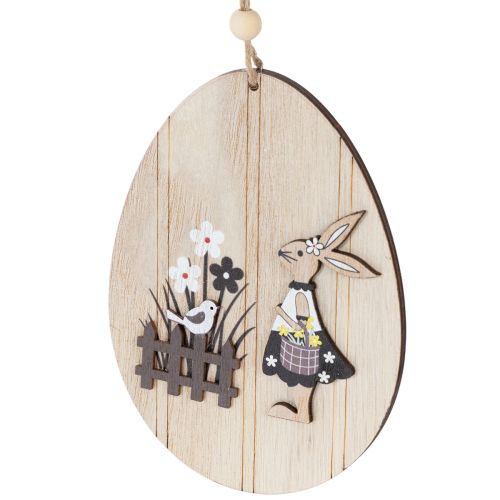 Article Œufs de Pâques à suspendre, œuf en bois avec lapin, blanc naturel, 10 cm, lot de 6