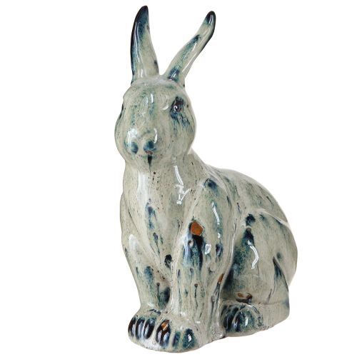 Article Lapin de Pâques en céramique beige émaillé bleu 18x11x25,5cm