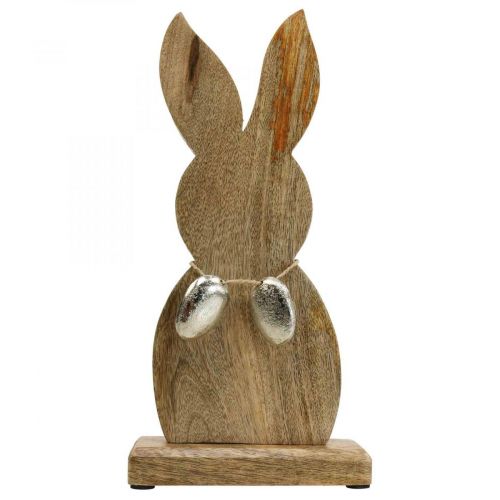 Floristik24 Lapin de Pâques en bois avec oeufs en métal, décoration de table Pâques H31cm