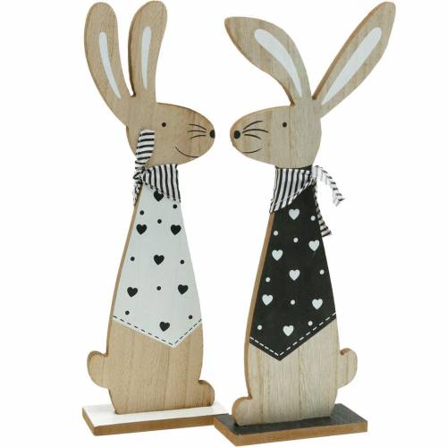 Floristik24 Lapin de Pâques noir et blanc stand décoration de Pâques lapin en bois figure lot de 2