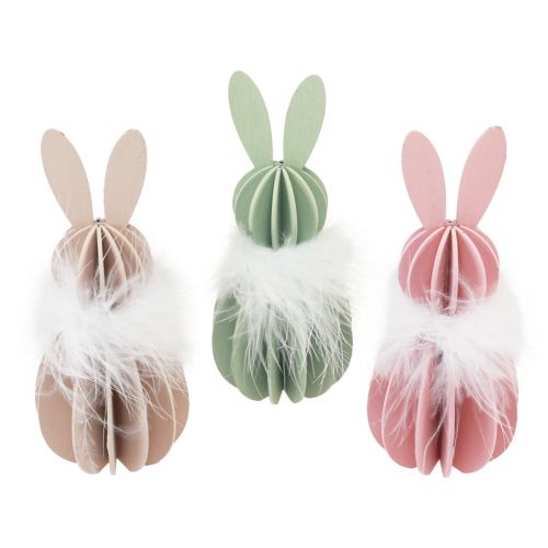 Décoration de table lapin de Pâques lapin en bois coloré 5,5×15cm 3 pcs