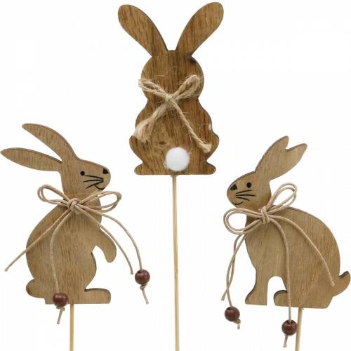 Floristik24 Lapin de Pâques sur bâton déco plug lapin bois naturel décoration de Pâques 24 pièces