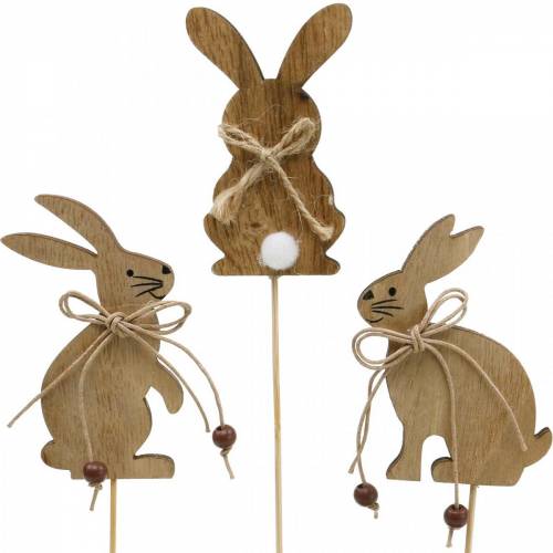 Floristik24 Lapin de Pâques sur bâton décoratif plug lapins bois naturel décoration de Pâques 24 pcs