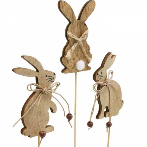 Floristik24 Lapin de Pâques sur bâton décoratif plug lapins bois naturel décoration de Pâques 24 pcs
