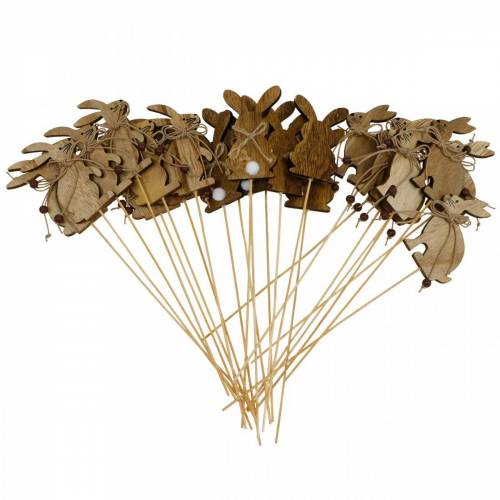 Floristik24 Lapin de Pâques sur bâton décoratif plug lapins bois naturel décoration de Pâques 24 pcs