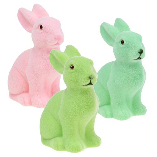 Floristik24 Lapin de Pâques floqué de couleur pastel 15cm 3P.