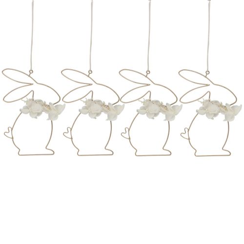 Lapins de Pâques à suspendre fleurs en métal doré 10×14,5cm 4pcs