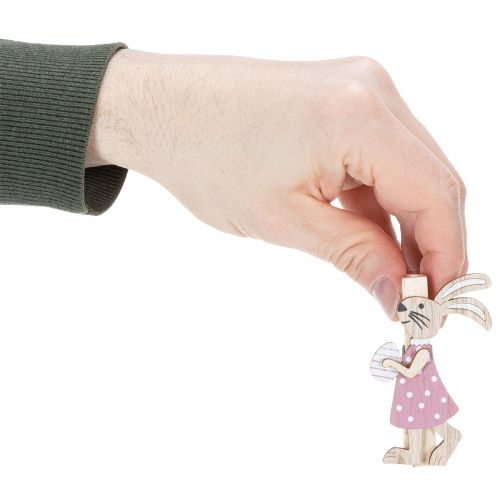 Article Pinces décoratives lapin de Pâques, décorations de Pâques en bois rose et blanc, 7,5 cm, lot de 4