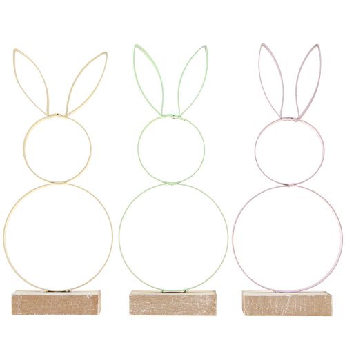 Floristik24 Décoration Lapin de Pâques Métal Bois Jaune Menthe Rose H21cm 3 Pcs