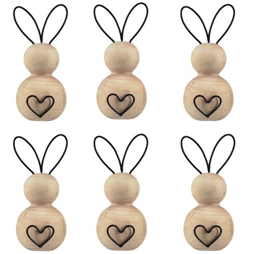 Article Lapins de Pâques en bois et métal noir naturel H10,5cm 6 pcs