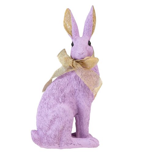 Décoration de lapin de Pâques, lapin violet et doré, figurine décorative assise H25cm