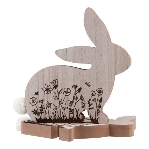 Article Lapins de Pâques lapins en bois assis marron naturel 18,5×18cm 4 pcs