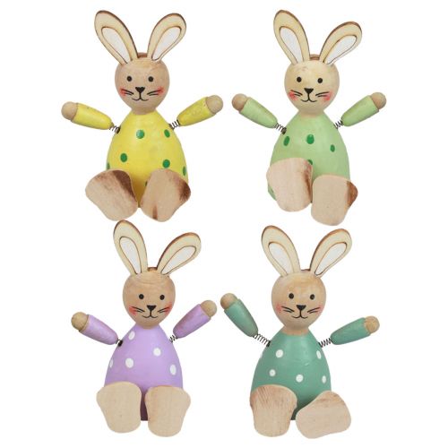 Article Lapins de Pâques lapins en bois colorés décoration de table à pois H8cm 4 pcs