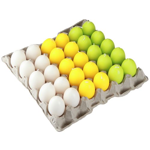 Article Bougies de Pâques bougies œuf vert orange blanc H6cm Ø2.5cm 30pcs
