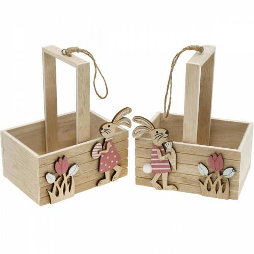 Floristik24 Panier de Pâques avec lapins Décorations de Pâques à suspendre Décoration de printemps nid de Pâques 2pcs