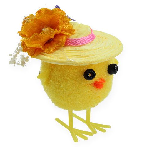 Article Poussin de Pâques avec un chapeau, jaune 5cm 6P.