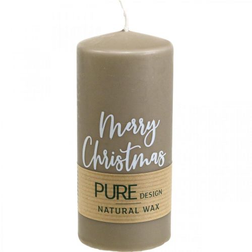 Article PURE bougies pilier Merry Christmas 130/60mm cire marron 4pcs