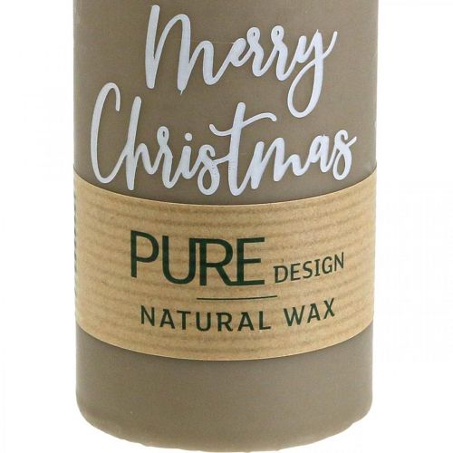 Article PURE bougies pilier Merry Christmas 130/60mm cire marron 4pcs