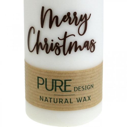 Article PURE bougies pilier Merry Christmas 130/60mm cire blanc 4pcs