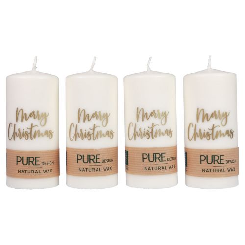 Bougies piliers Joyeux Noël or blanc 60×130mm 4pcs
