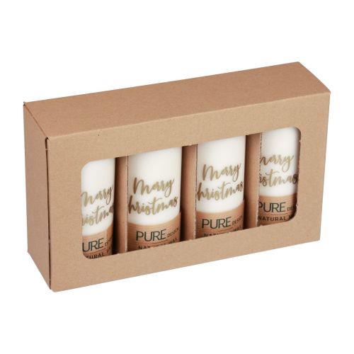 Article Bougies piliers Joyeux Noël or blanc 60×130mm 4pcs
