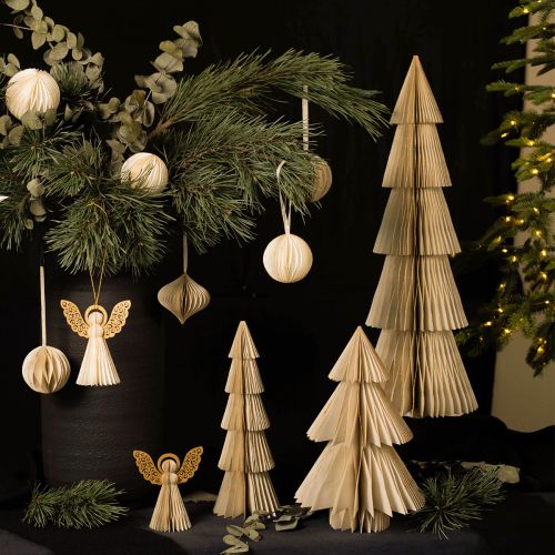 Article Sapin de Noël en Papier Sapin Petit Crème Doré H30cm