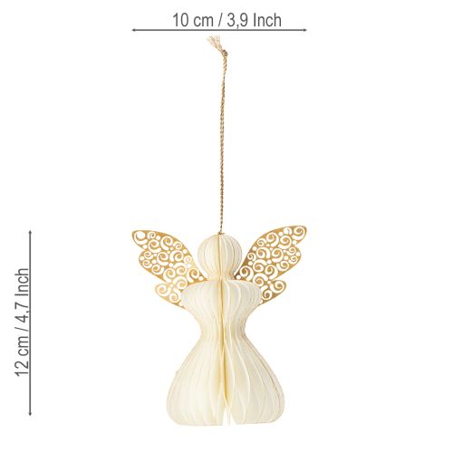 Article Décorations d&#39;arbre de Noël en papier, pendentifs anges, blanc et or, 12 cm, lot de 4