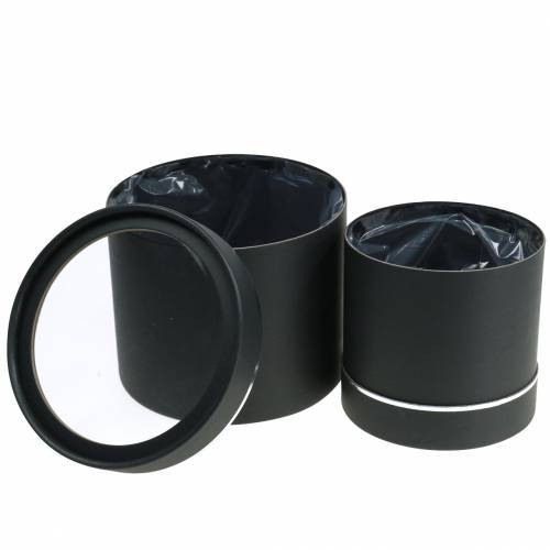 Floristik24 Bac à fleurs rond carton noir, argent Ø12,5/16cm lot de 2