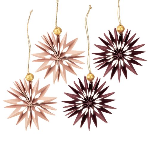 Article Étoiles en papier, rose bordeaux, à suspendre, Ø 10 cm, lot de 4