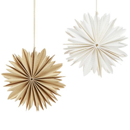 Étoiles en papier pour décorations d&#39;arbre suspendues blanc naturel 16cm 6 pcs