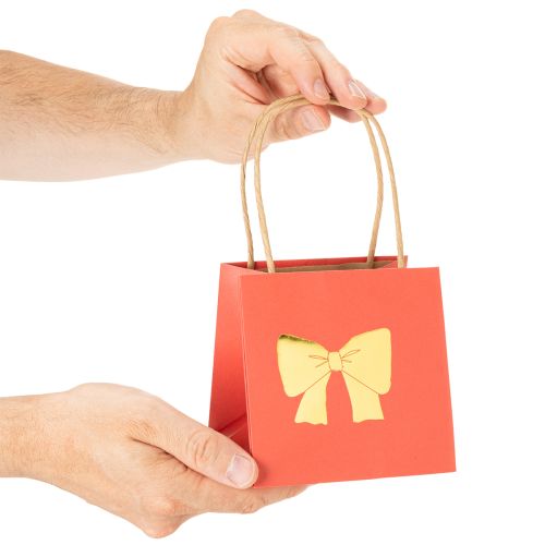 Sac cadeau en papier avec motif nœud, 12 cm, rouge et or, lot de 8 | Floristik24.fr
