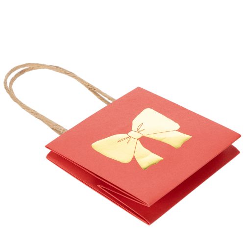 Sac cadeau en papier avec motif nœud, 12 cm, rouge et or, lot de 8 | Floristik24.fr