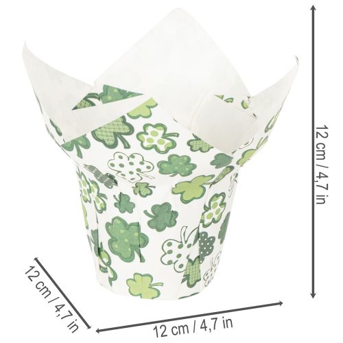 Pot décoratif en papier motif trèfle vert et blanc 12cm lot de 12 | Floristik24.fr