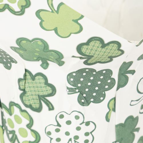Pot décoratif en papier motif trèfle vert et blanc 12cm lot de 12 | Floristik24.fr