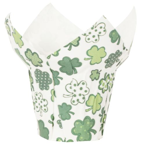 Pot décoratif en papier motif trèfle vert et blanc 12cm lot de 12 | Floristik24.fr
