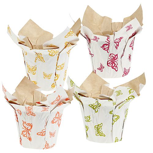 Pot en papier Ø12cm H9cm avec motif 8pcs