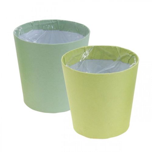 Floristik24 Pot en papier, cache pot, jardinière bleu/vert Ø11cm H10cm 4pcs