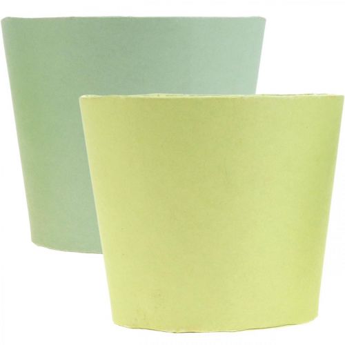 Article Cache-pot en papier, jardinière, pot à herbes bleu/vert Ø15cm H13cm 4pcs