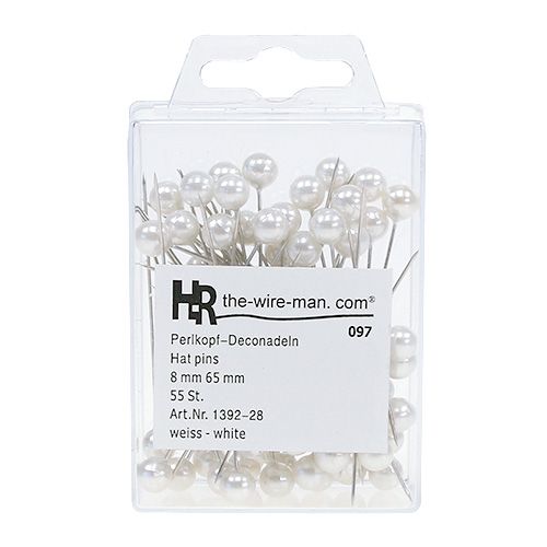 Article Epingles tête perle blanches Ø8mm L65mm 55p